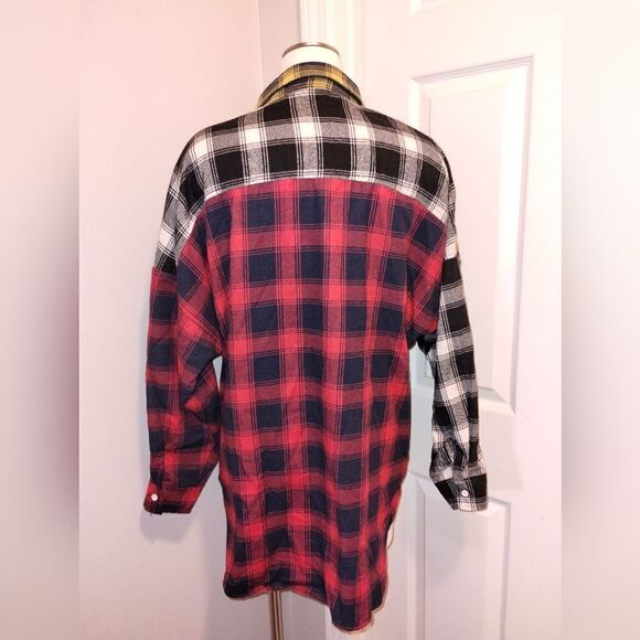 Men's Or Women's Plaid Color Block Long Sleeve Shirt - Picture 4 of 6